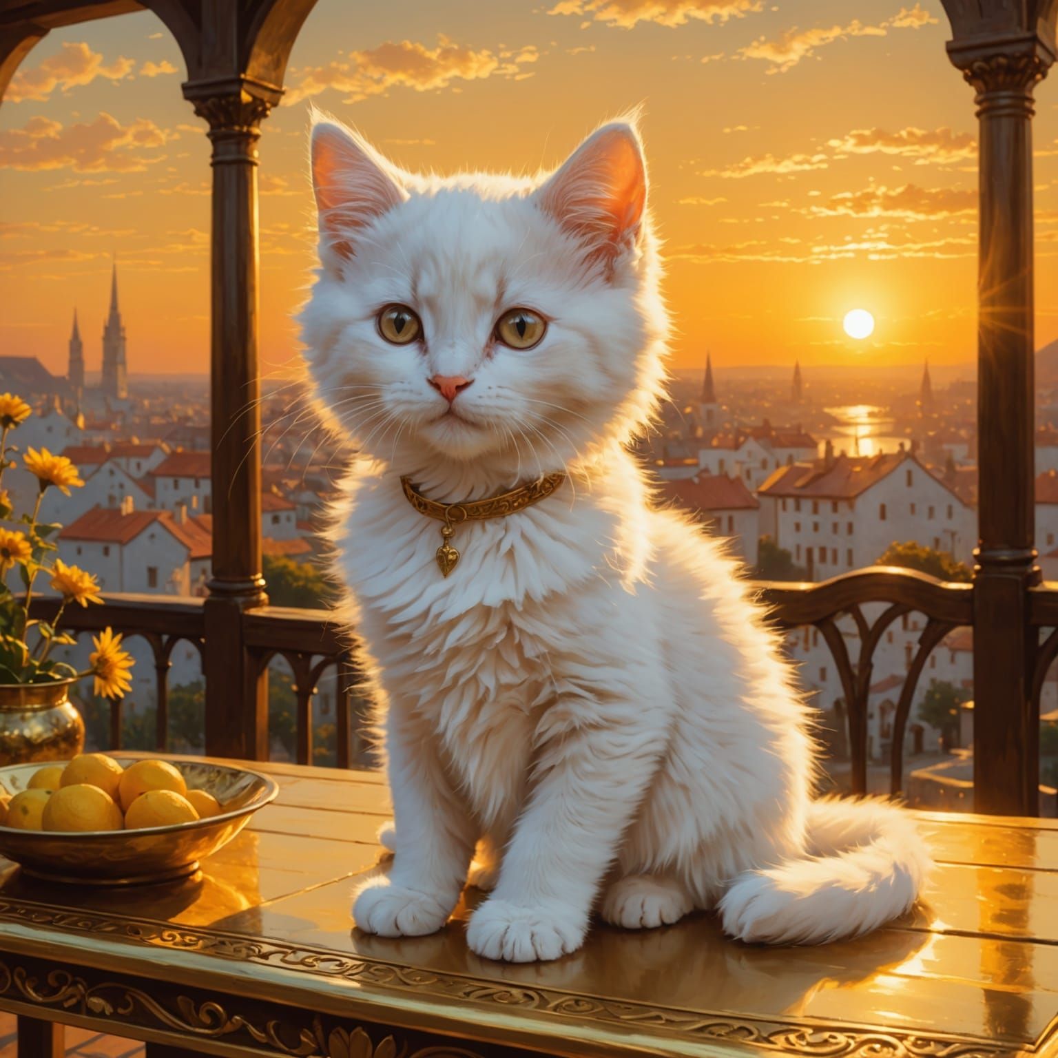 Fluffy Kitten in Golden Light, Waterhouse Style