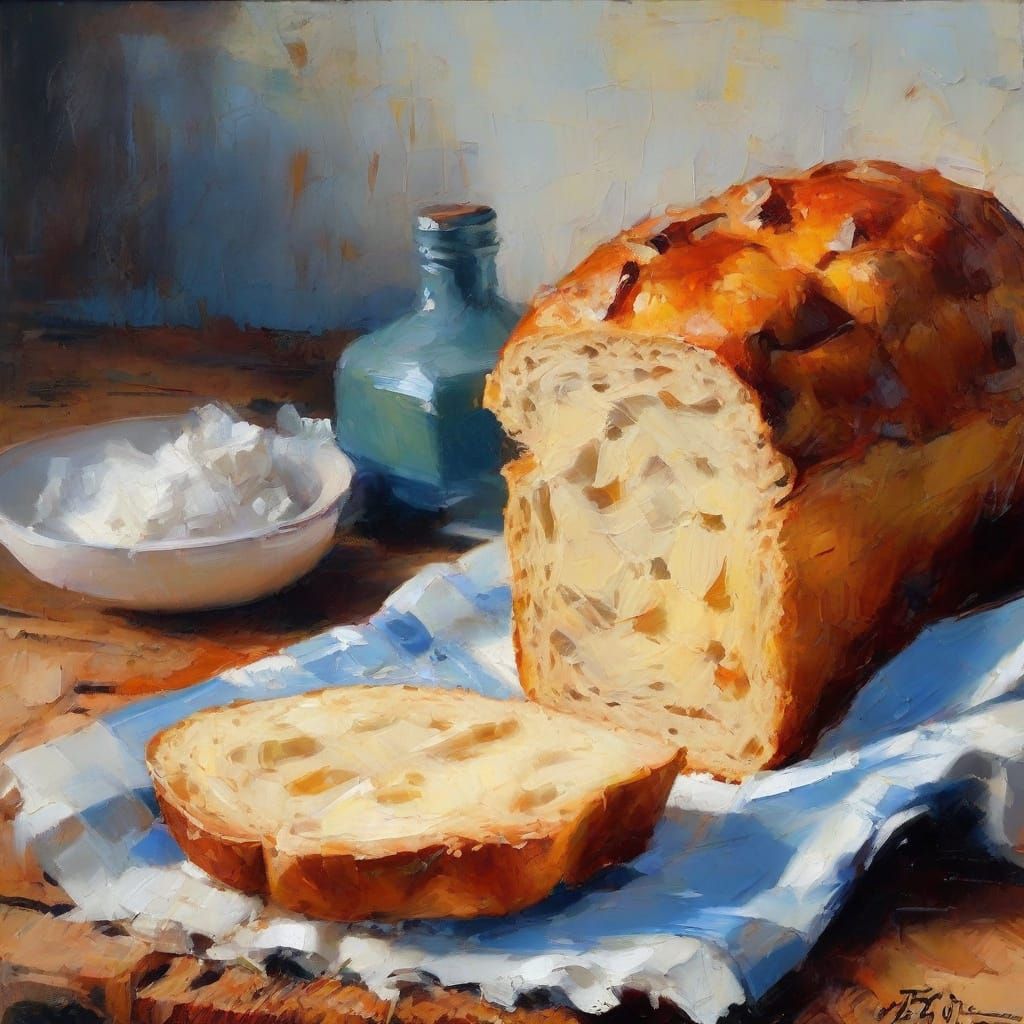 Rustic Bread in Impasto Oil Painting