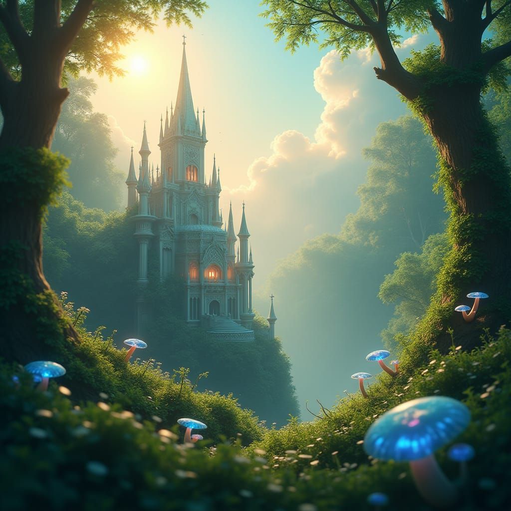 Mystical Forest Palace in Dreamlike Atmosphere