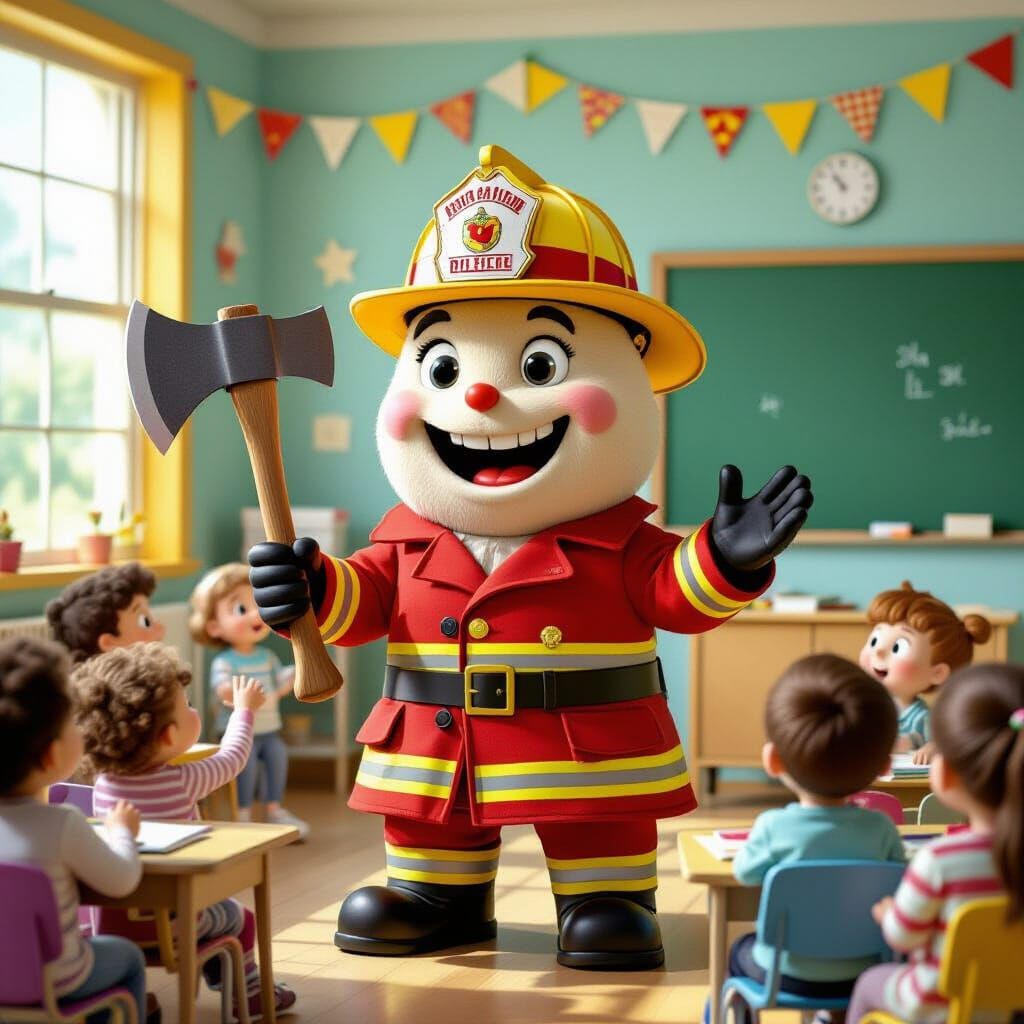 Friendly Fireman Axe Teaches Fire Safety