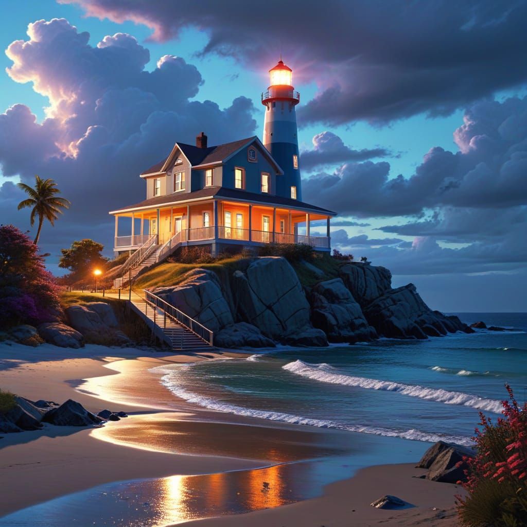 Utopian Modern Lighthouse in Vibrant Urban Fantasy World