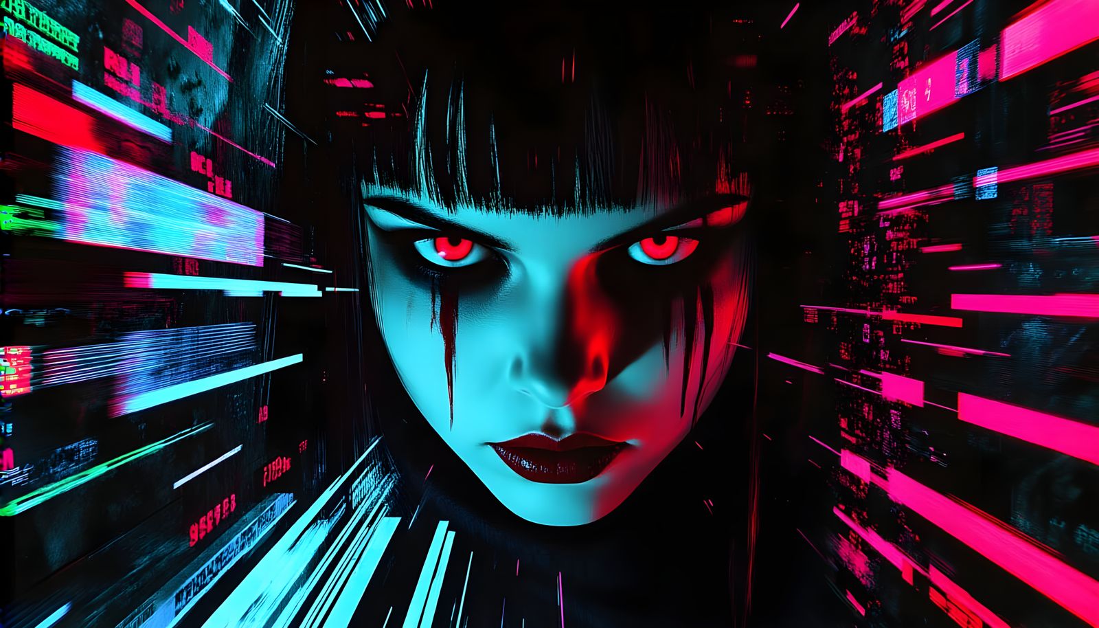 Demonic Close-Up in Analog Horror VHS Glitch Style