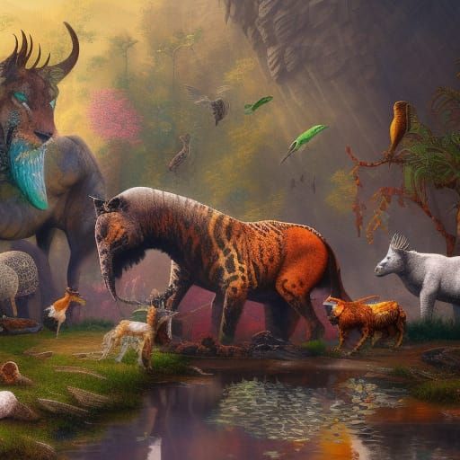 Detailed Animal Mosaic in Fantasy Concept Art