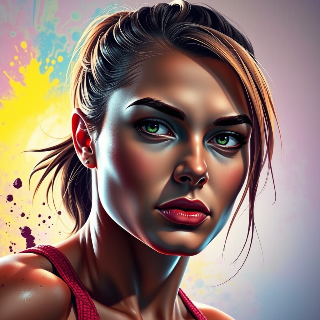 Hyperrealistic Portrait of a Determined Athlete in Vibrant S...