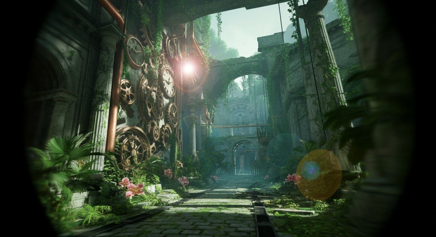 Roman Steampunk Metropolis in Jungle, 3D Anime Art