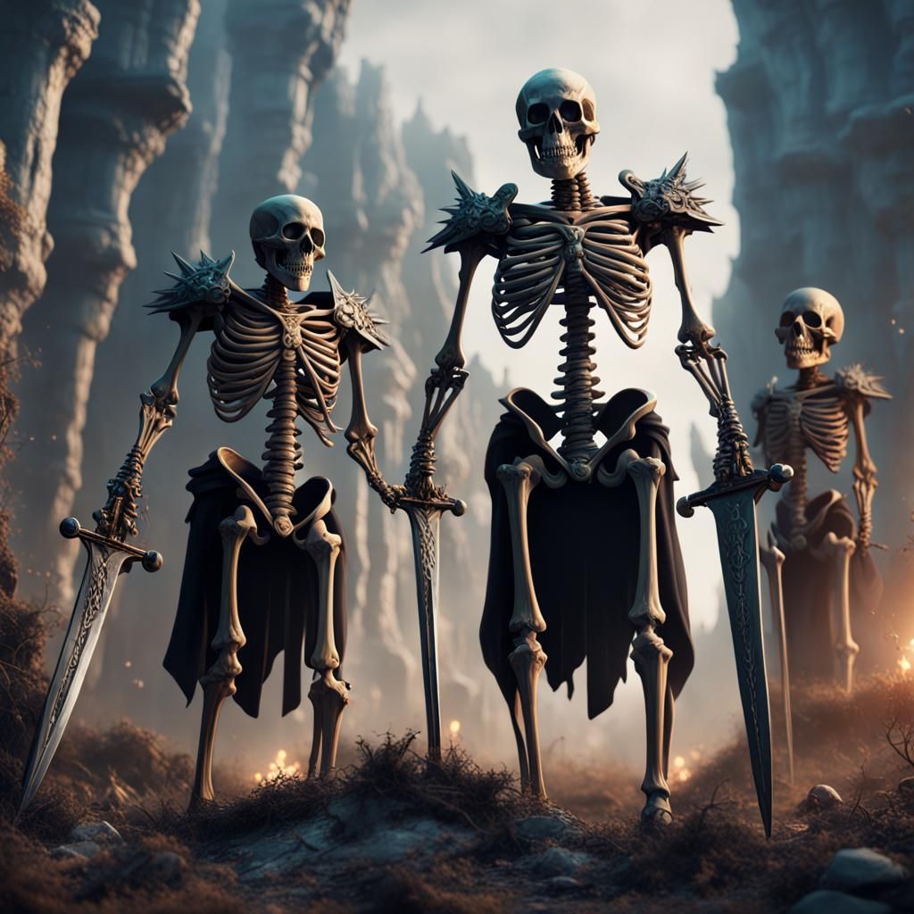 Skeletons Rise with Swords: Detailed Fantasy Art