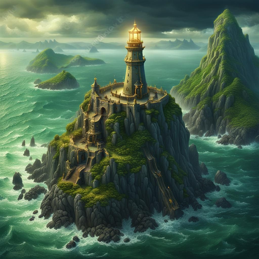 Elven Lighthouse on Peninsula: Isometric Digital Painting