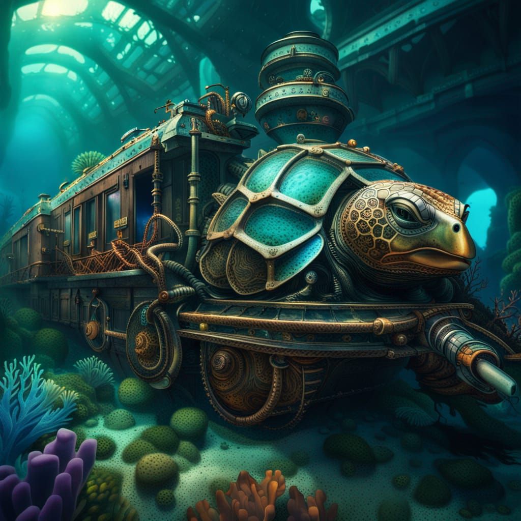 Underwater Steampunk Train on Turtle Reef