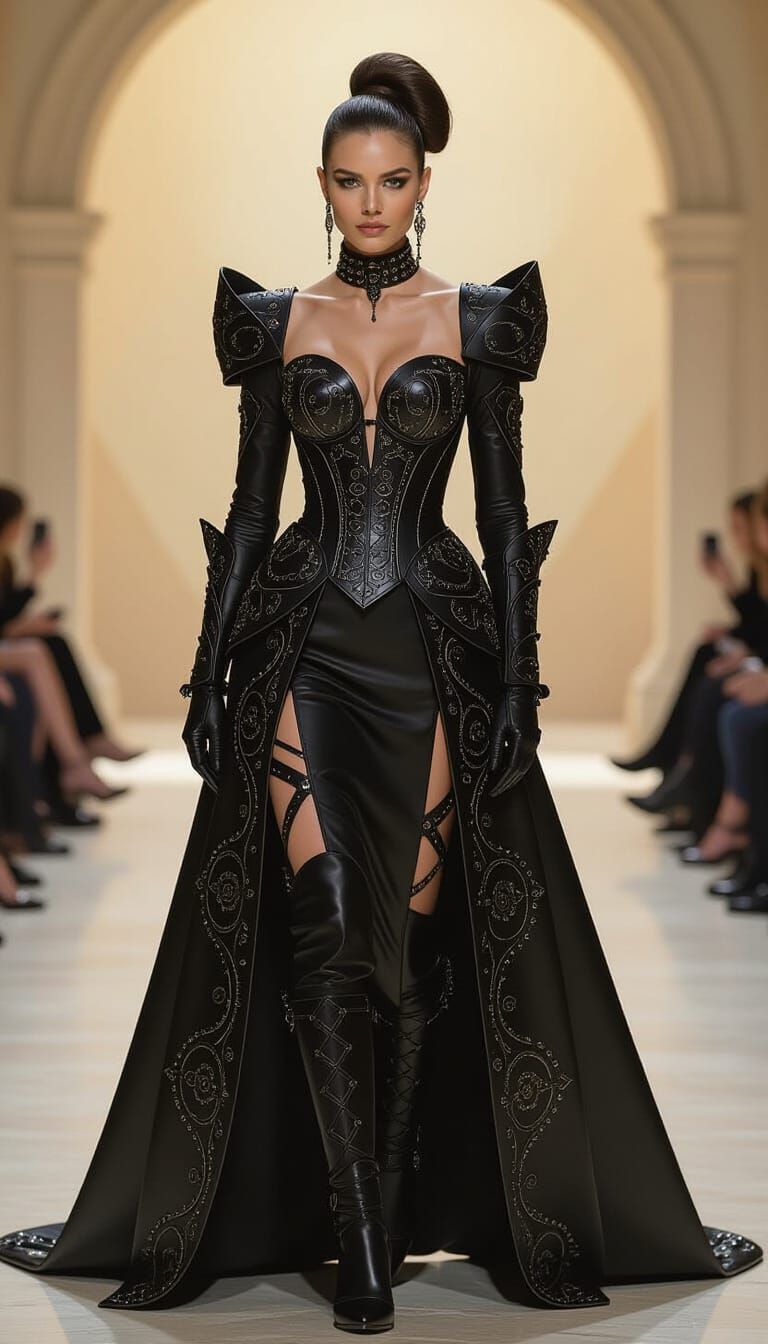 Futuristic Renaissance Attire in a Cinematic Film Still