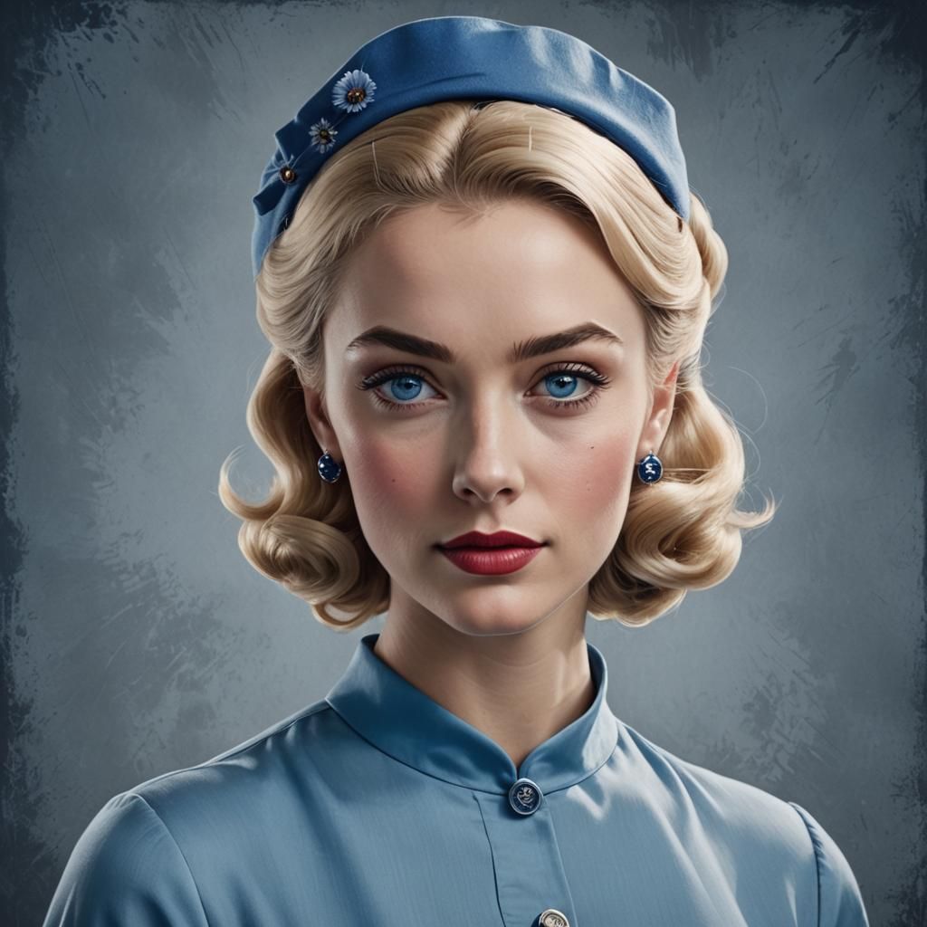 1950s Style Portrait of a Girl with Blue Eyes