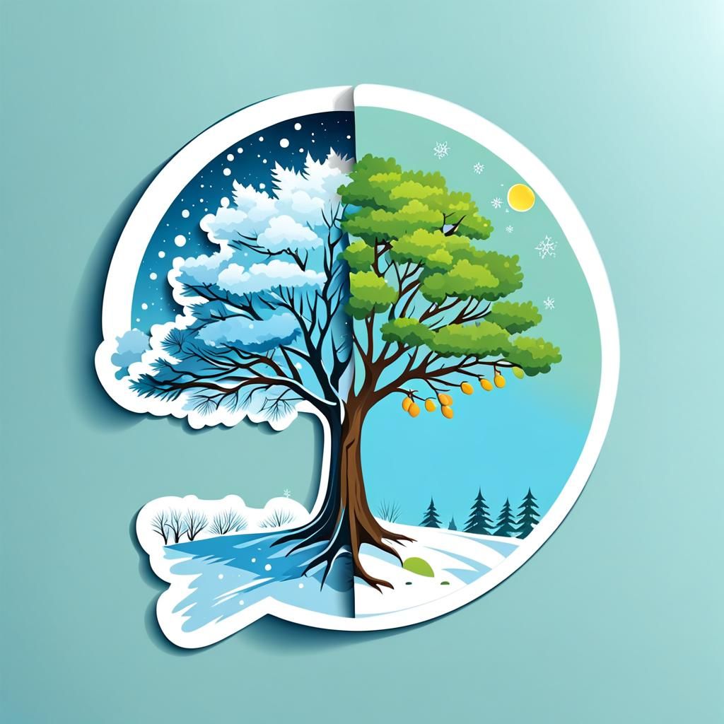 Tree Transitioning from Winter to Summer Clip Art