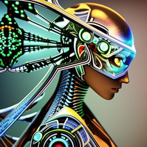 Intricate Cybernetic Woman in Glass Cube