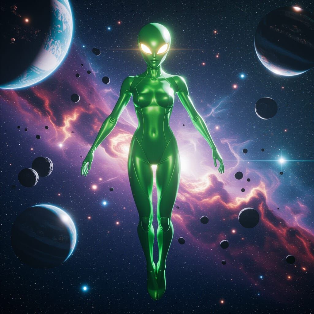 Alien Woman in Space, Photorealistic Digital Art