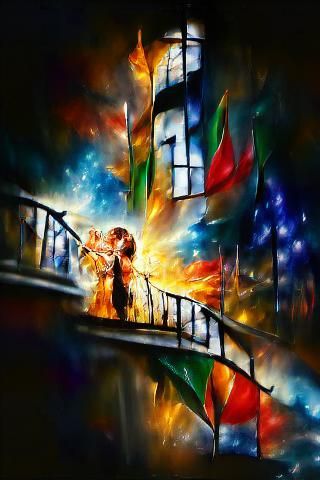 Colorful Abstract Painting with Volumetric Lighting