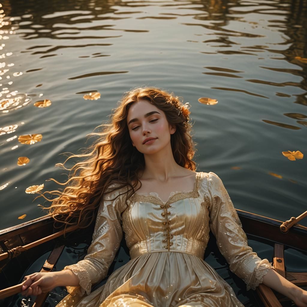 Romantic Girl on Gondola in Impressionist Style