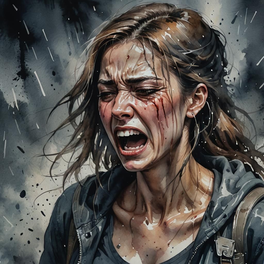 Weeping Woman's Loss: Moody Watercolor Concept Art