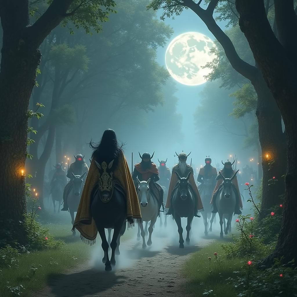 Elven Queen Leads Wild Hunt in Mystical Moonlight