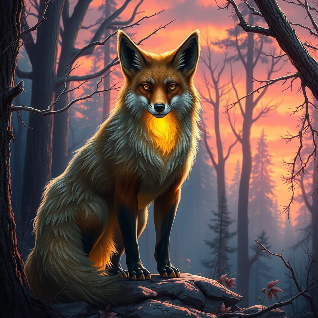 Majestic Ethereal Fox in Enchanted Forest Twilight