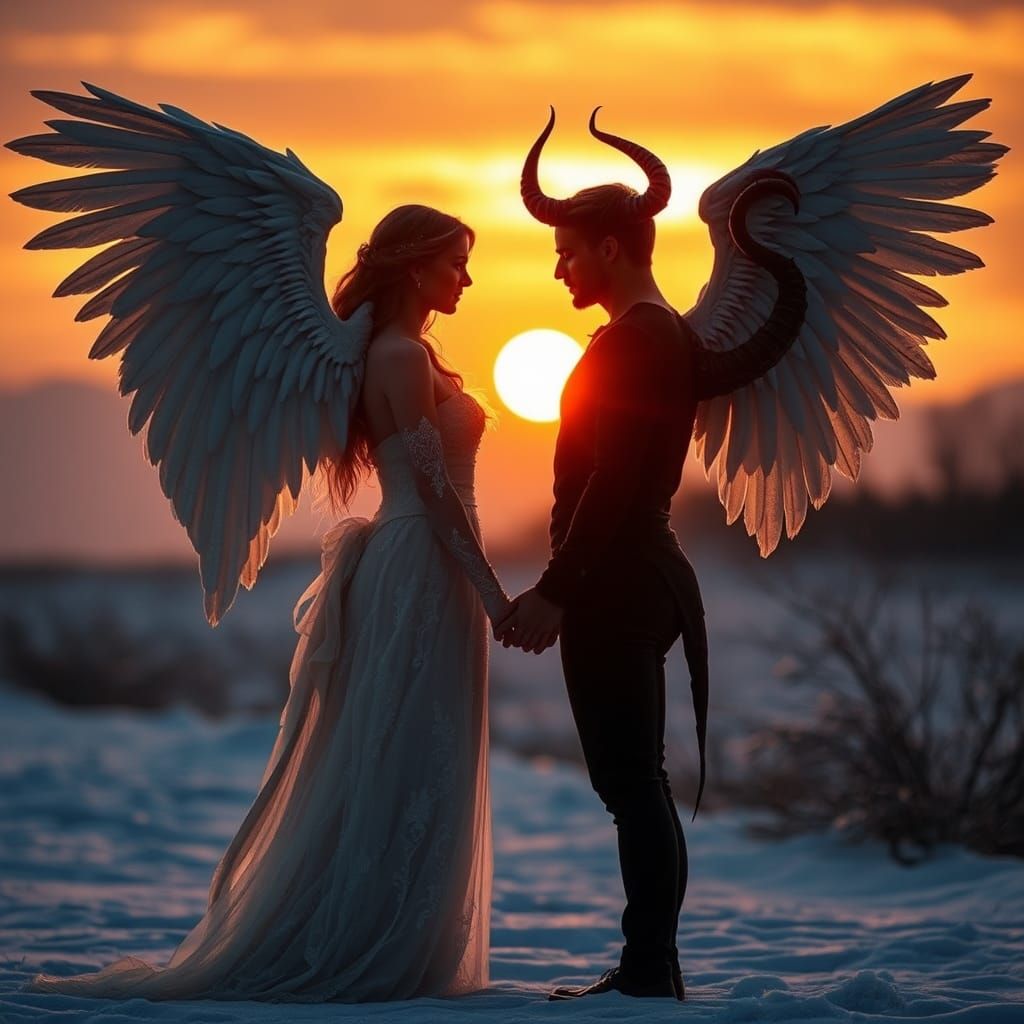 Angelic and Demonic Lovers at Sunset: Cinematic Photography