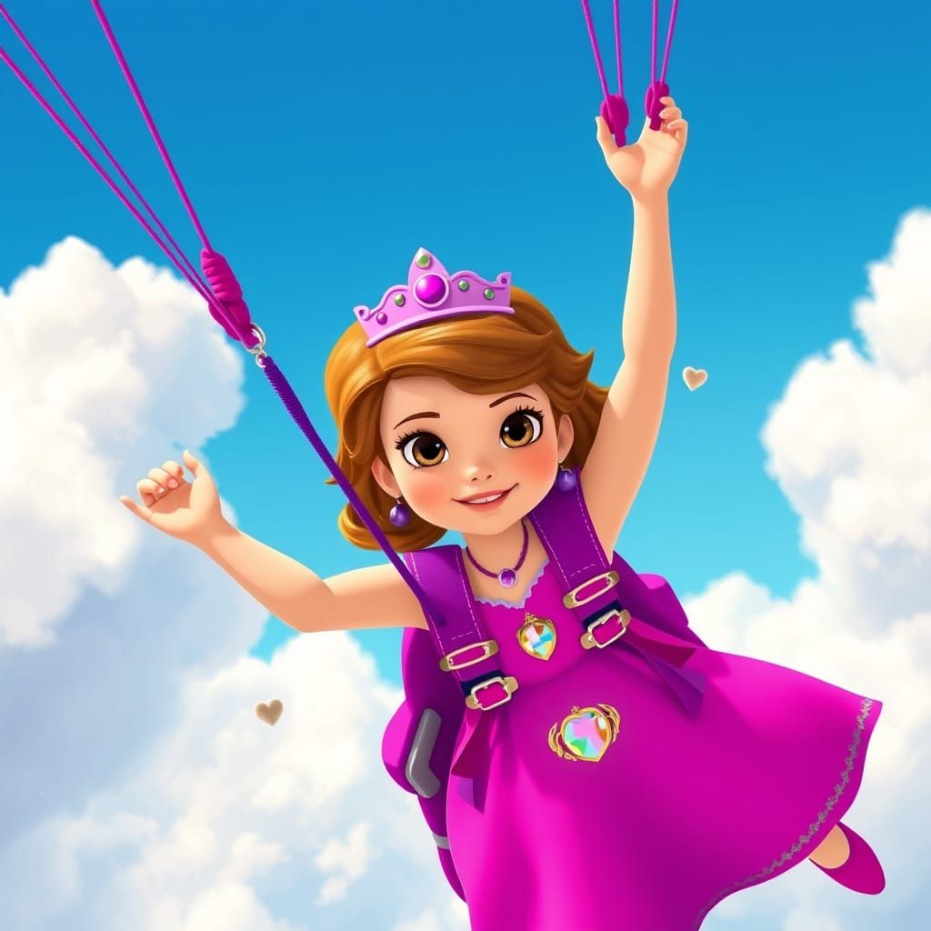 Princess Sofia Skydiving with Purple Parachute
