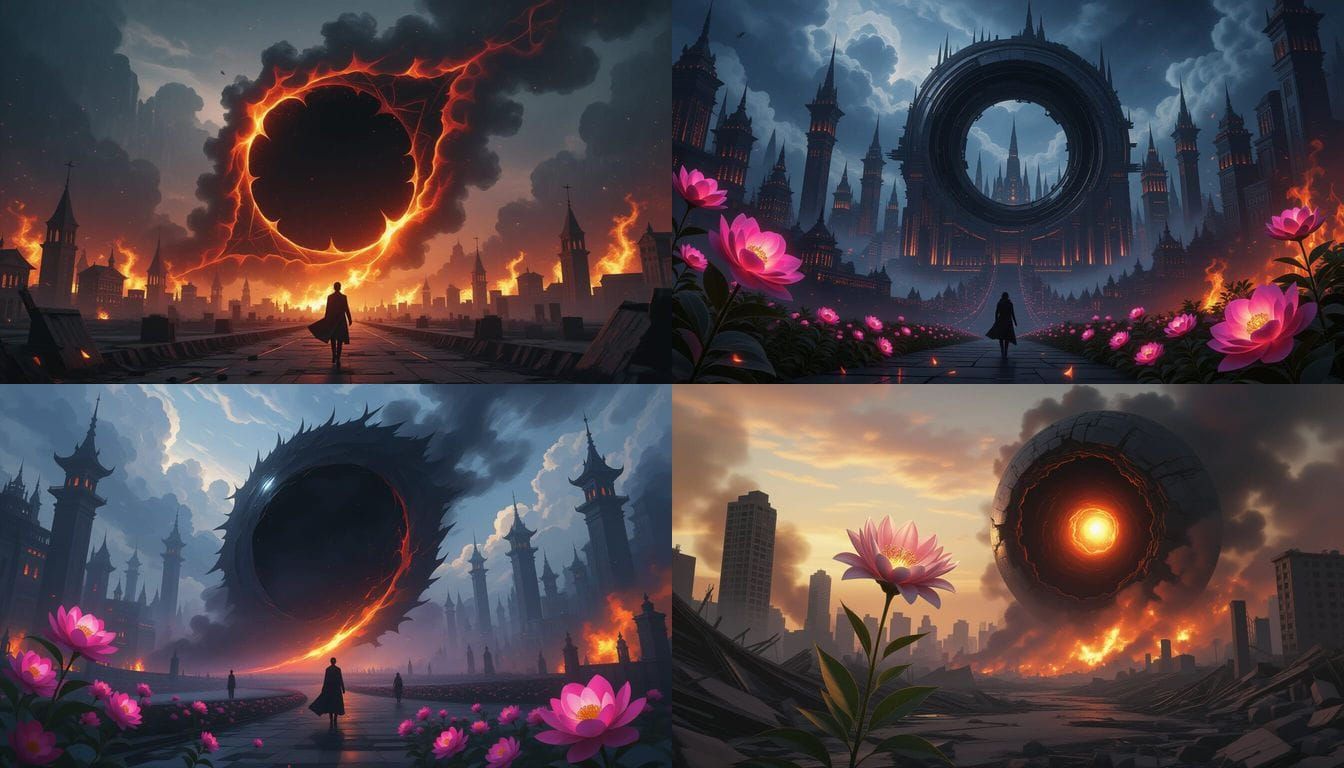 Black Hole City Flower in Dark Fantasy Style