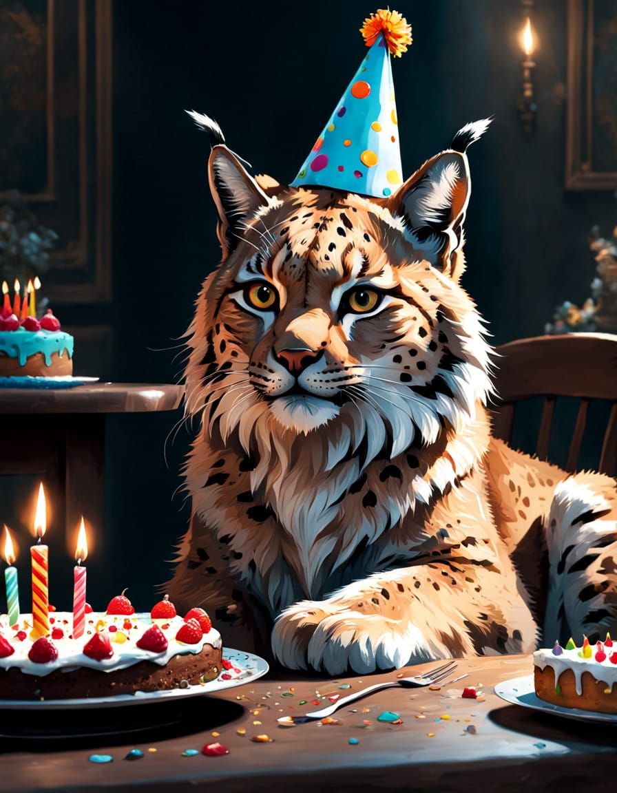 Eurasian Lynx Celebrates Birthday in Vibrant Party Setting