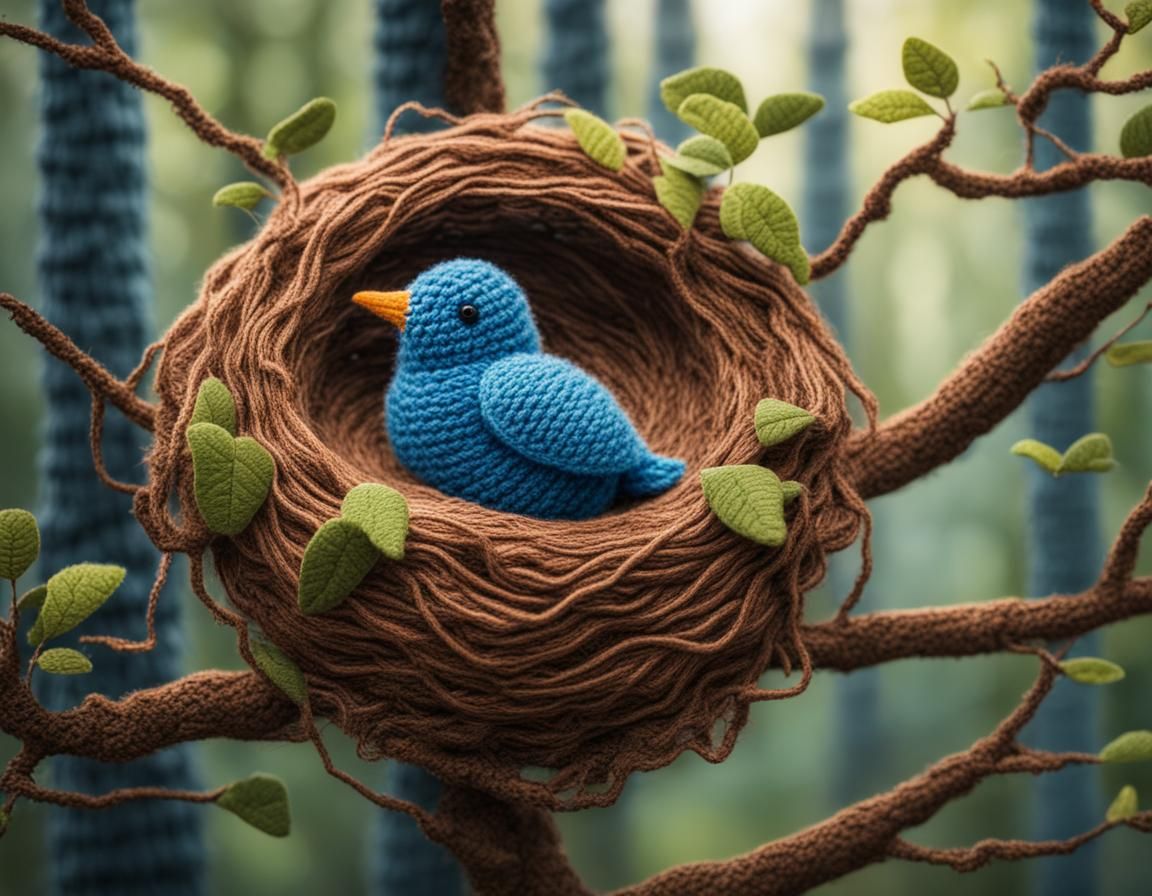 Hand Crochet Bluebird in Yarn Nest