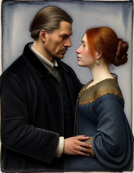 Passionate Embrace in Wartime Finland: Watercolor Style