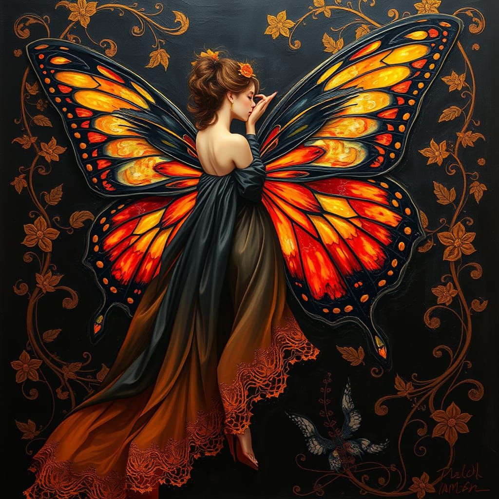 Ethereal Butterfly Goddess in Impasto Splendor