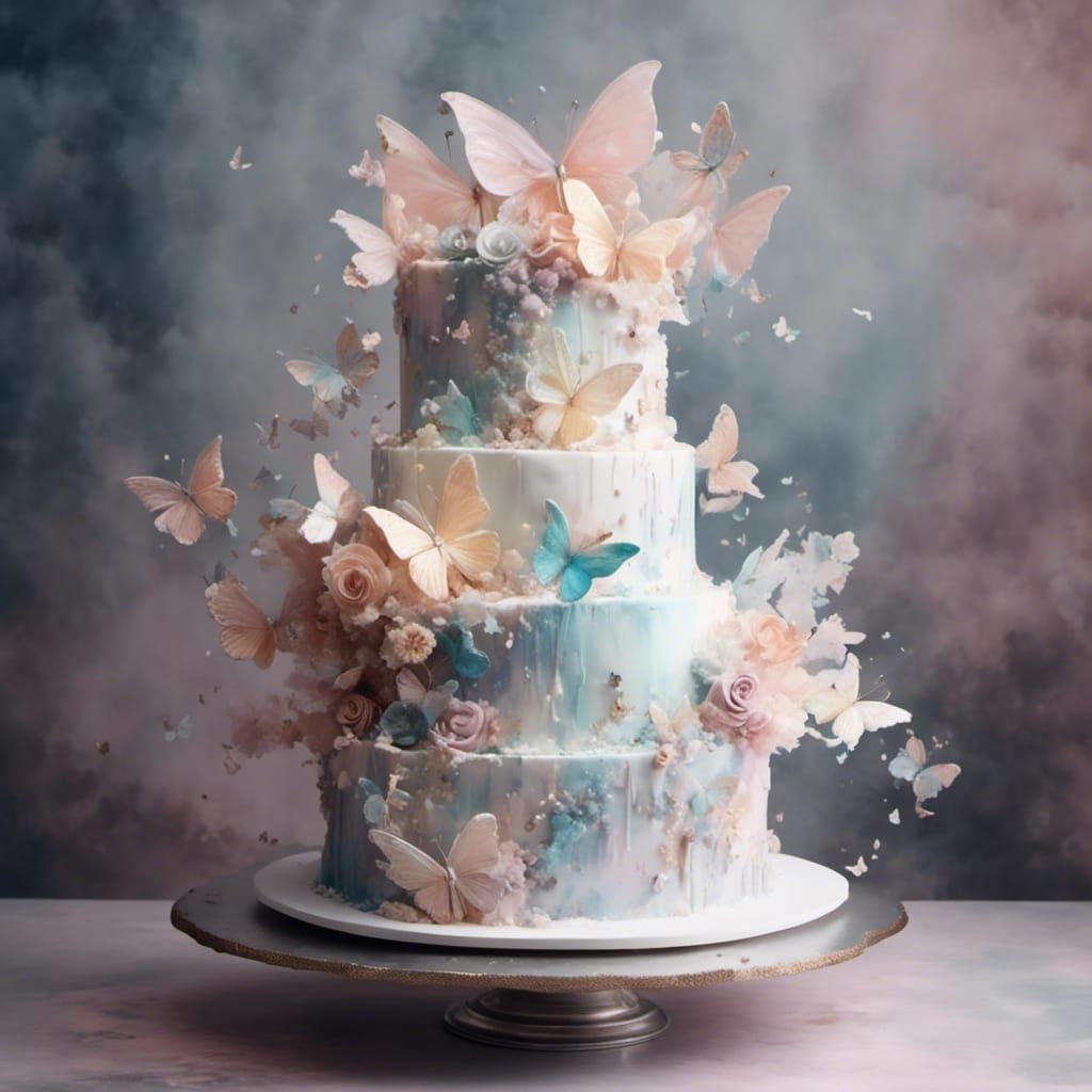 Ethereal Wedding Cake with Butterflies in Pastel Colors