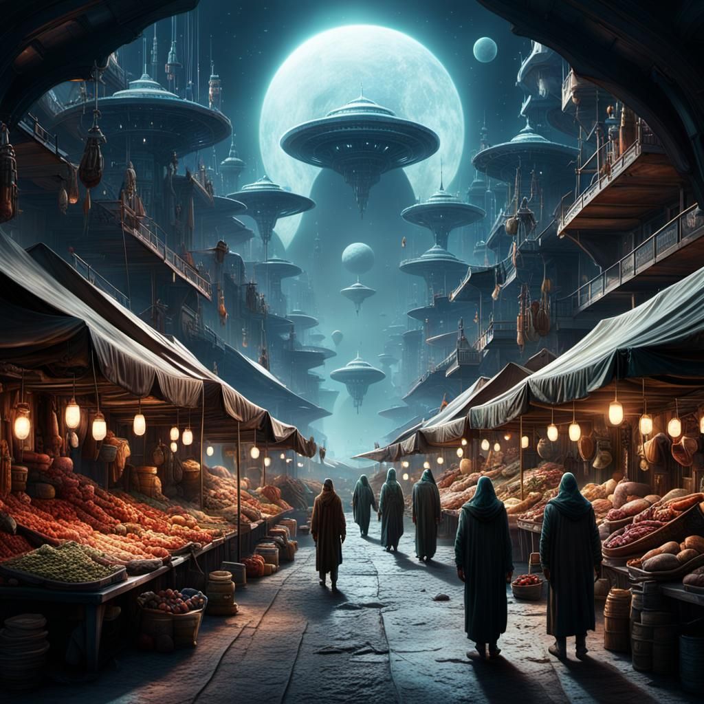 Epic Alien Souk Market, Offworld Digital Painting