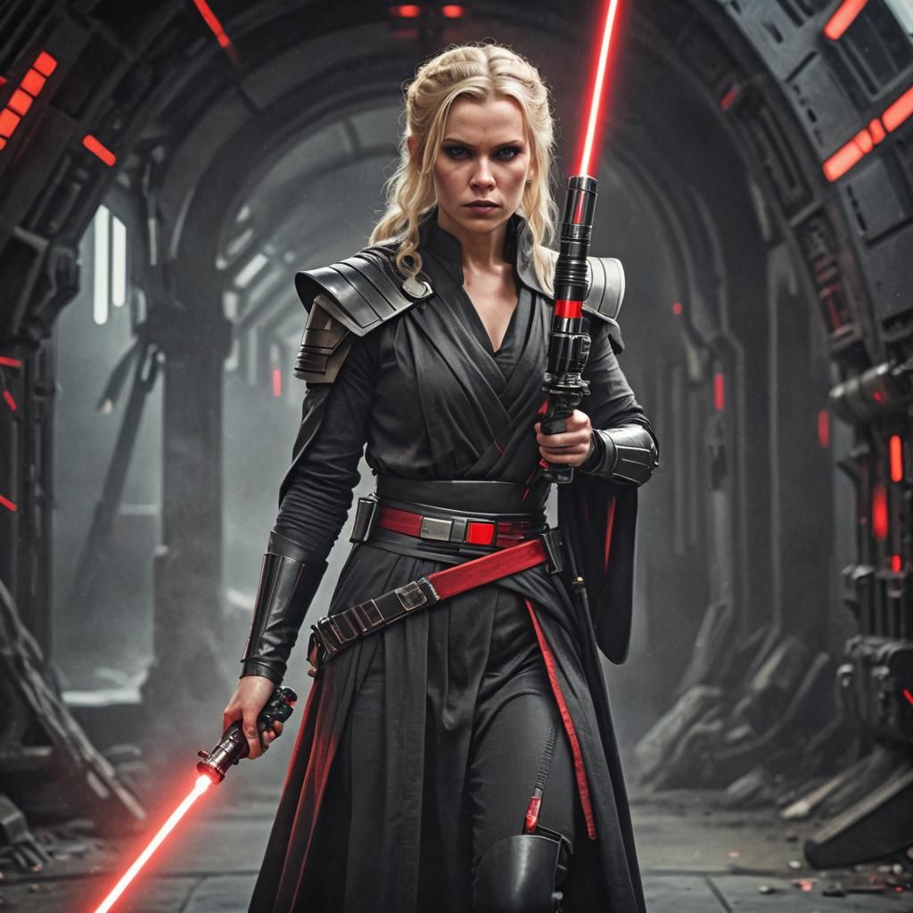 Blonde Female Sith Lord with Red Lightsaber