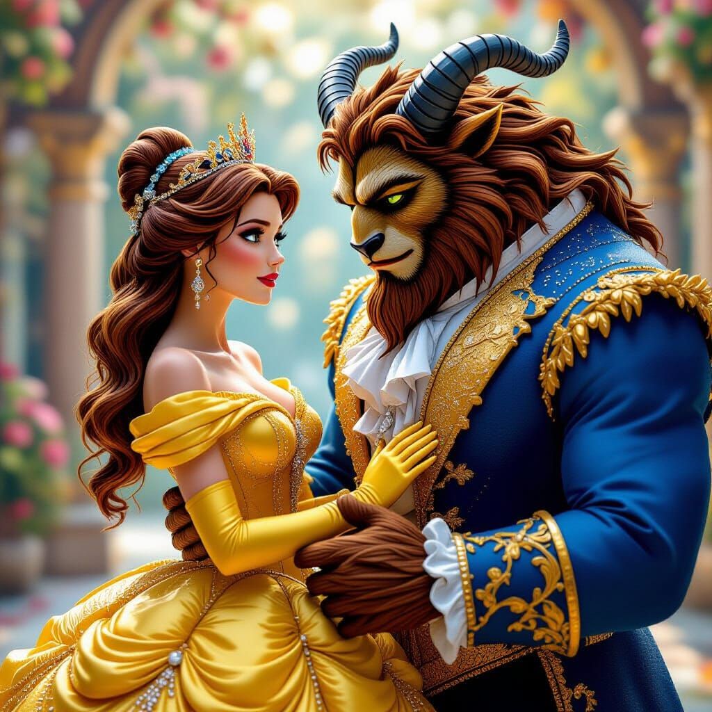 Belle and Beast Made of Beads in CGI Realism