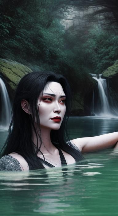 Sweaty Vampire Soaking in Hot Springs: Matte Painting
