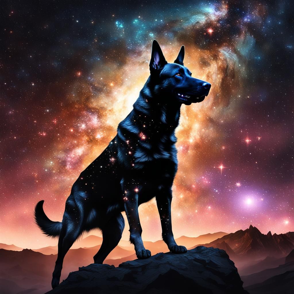 Belgian Malinois Silhouette with Galaxy Double Exposure
