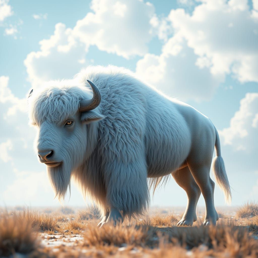 Epic White Bison in Azure Sky