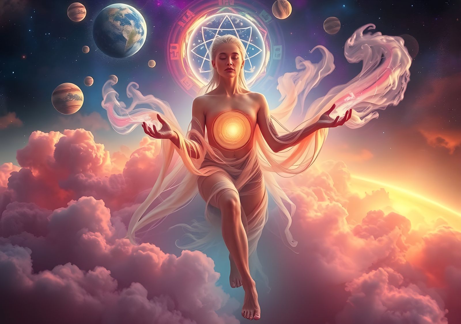 Psychedelic Stardust Dreamscape with Runic Planets