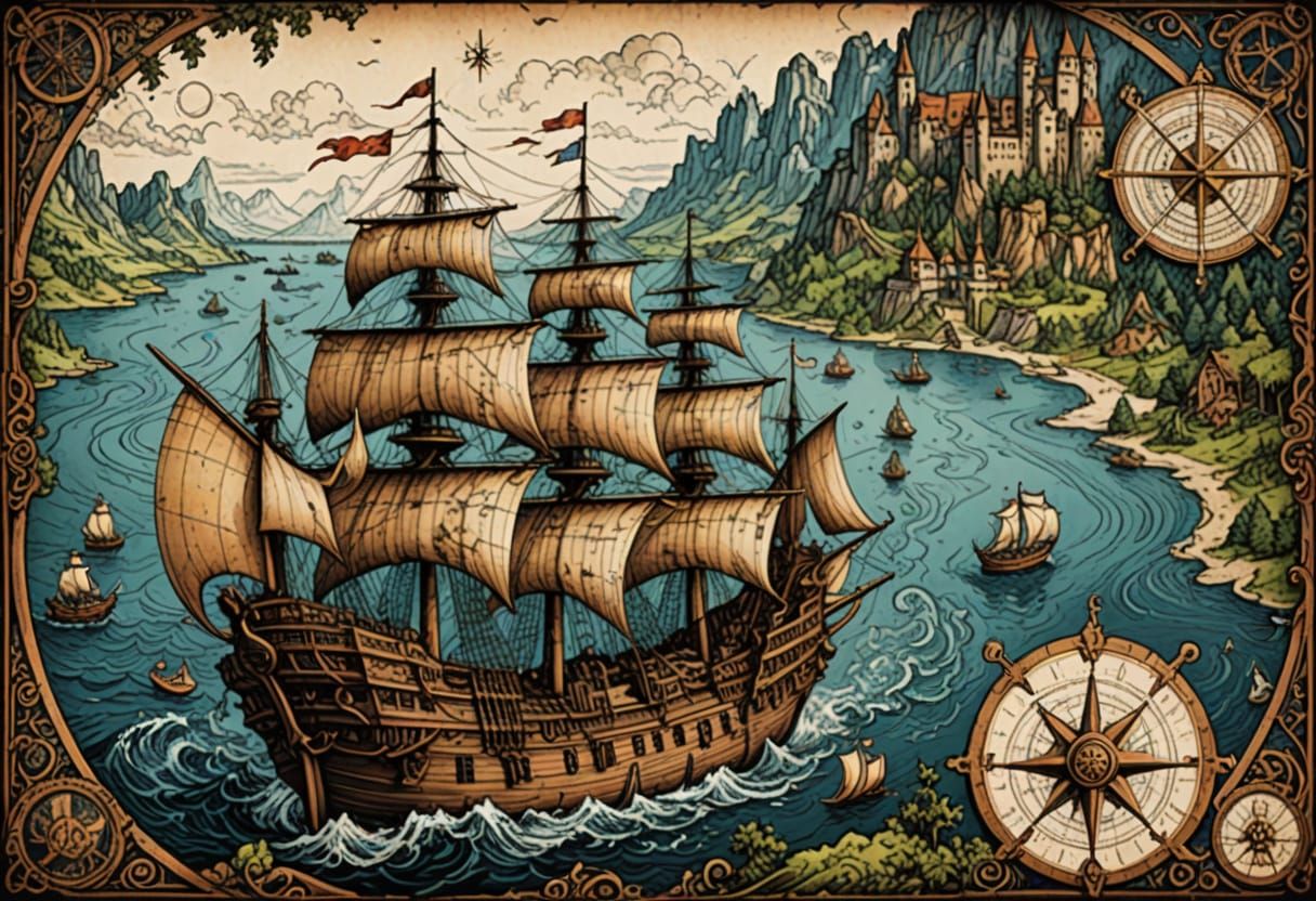 Epic Disney-Inspired Nautical Map in Vibrant Colors