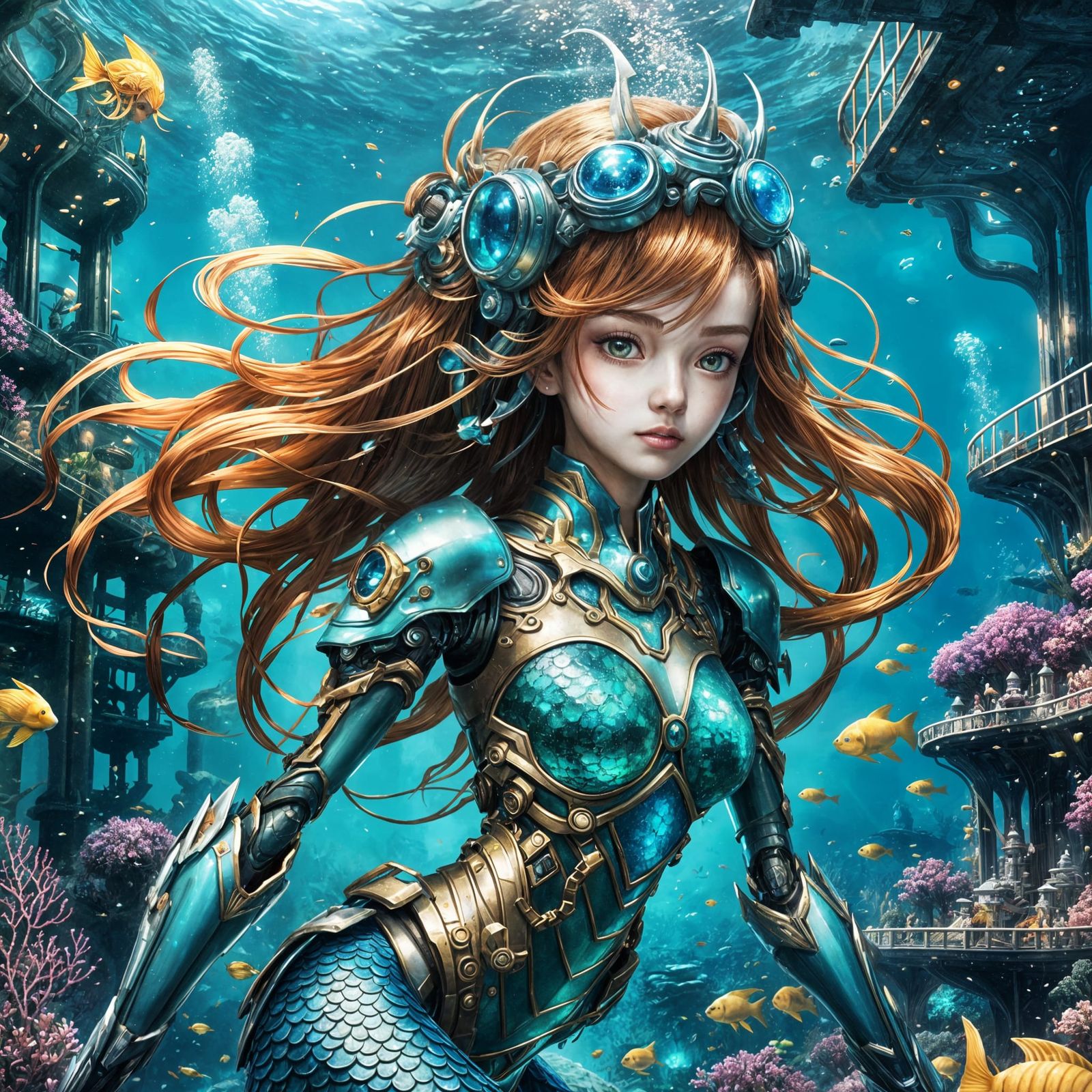 Mecha Mermaid in Underwater City