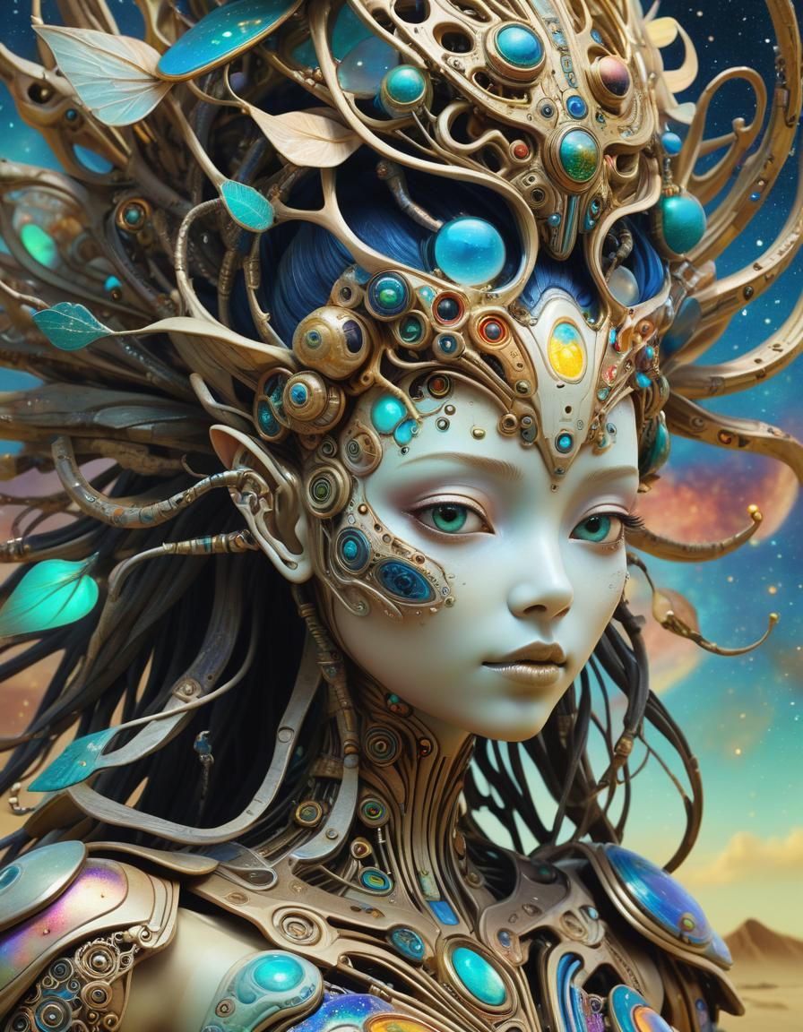 Psychedelic Cyborg Sculpture: 3D Rendered Digital Art