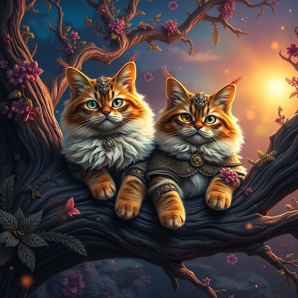 Majestic Grumpy Cats in Whimsical Fantasy