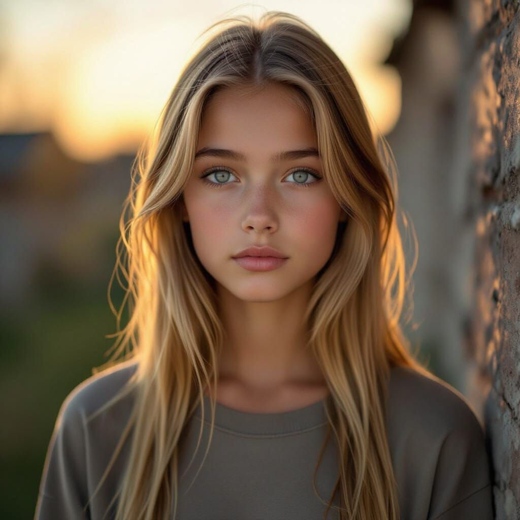 Liora: Young Girl with Golden Hair and Burdened Blue Eyes