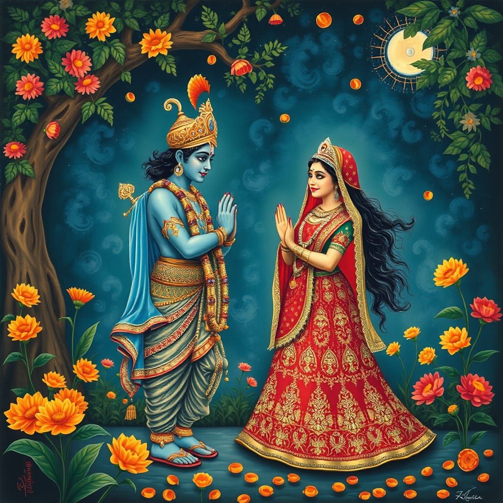 Lord Krishna and Radha in a Majestic Indian Artistic Style