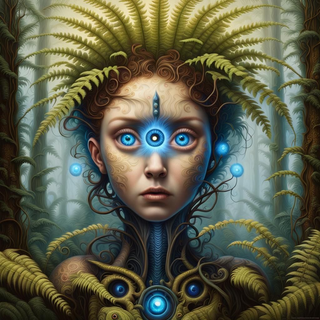 Glowing Eyes Emerge in Biomechanical Forest