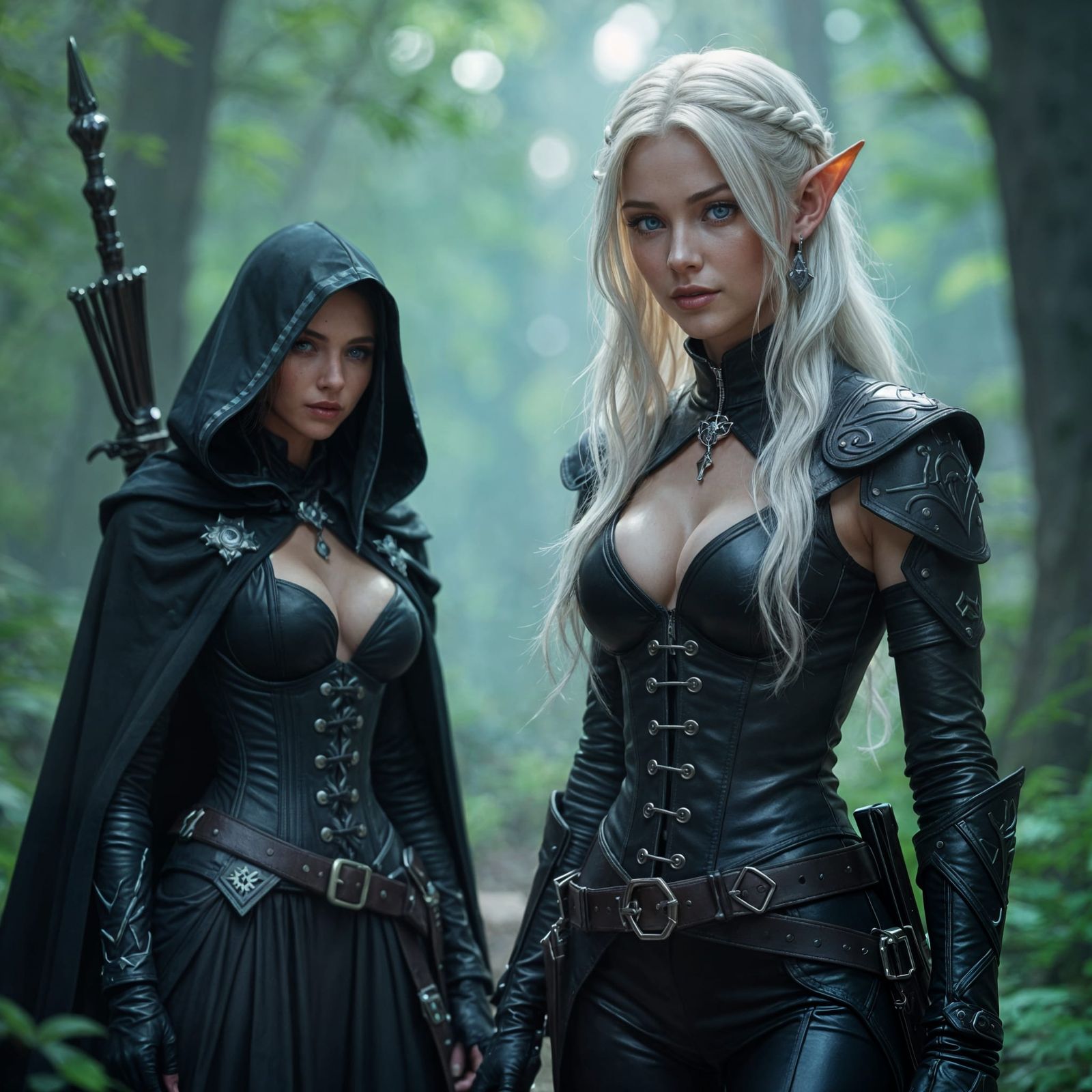 Elf Scout and Sorceress Track Monster in Forest