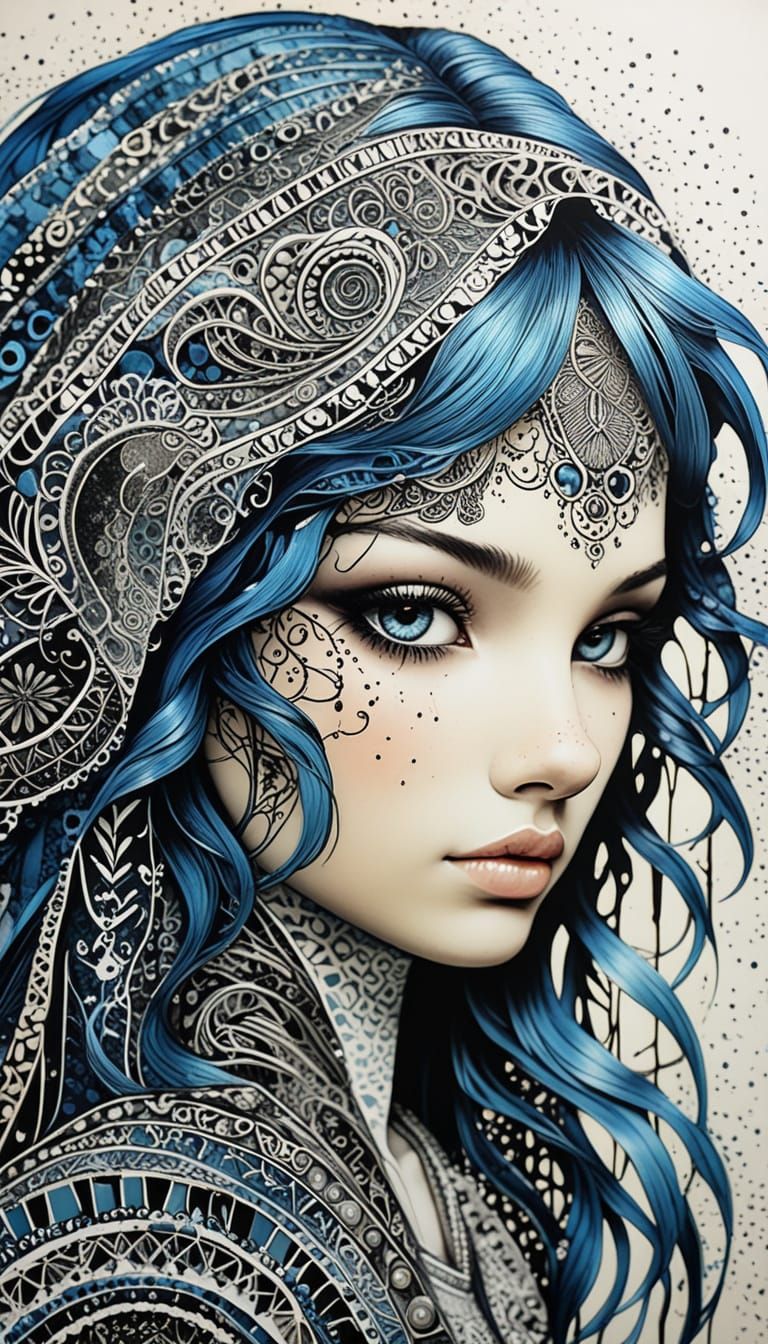 Grunge Artistic Fusion in a Nomadic Zentangle Landscape