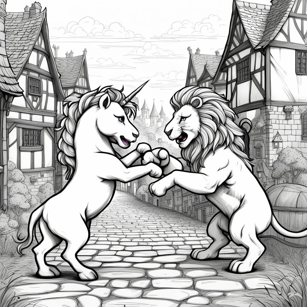 Lion and the Unicorn Line Art