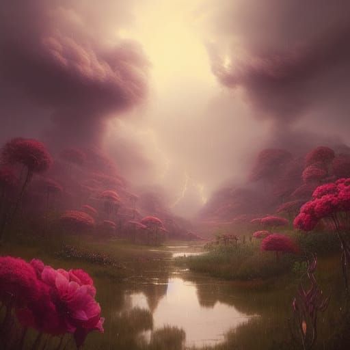 Secret Flower Garden in Stormy Clouds