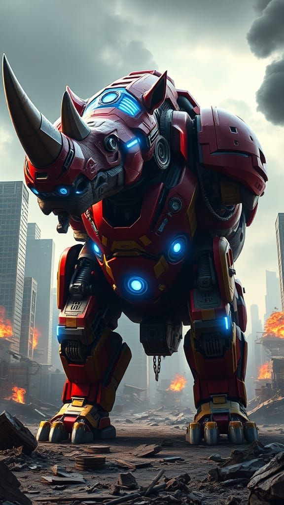Cybernetic Rhino Hybrid in High-Tech Exoskeleton