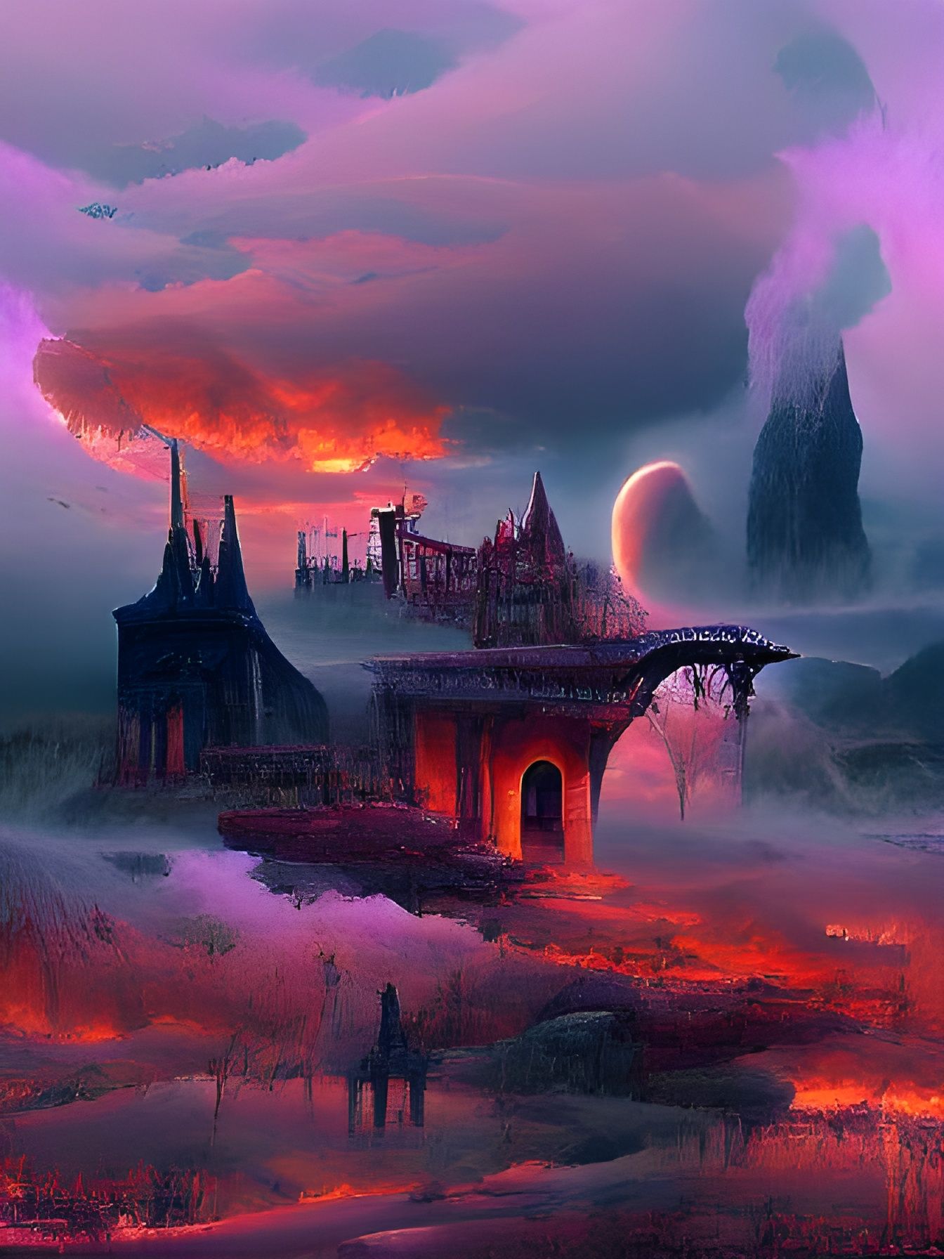 Ghastly Ruins of Ancient Fire: Digital Illustration